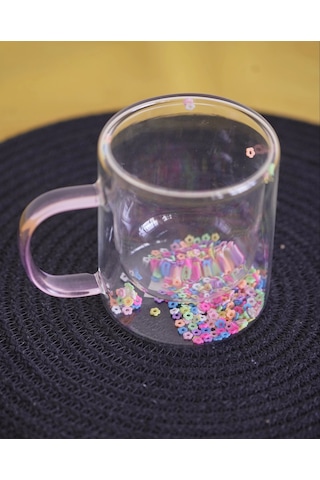 Lavena Çift Cidarlı Cam Kupa Beyaz