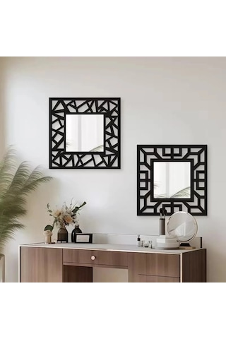Durukar 2'li Set Kırılmaz Pleksi Dekoratif Duvar Aynası - 22.5x22.5 Cm Geometrik Çerçeveli 1. Sınıf Çok Renkli