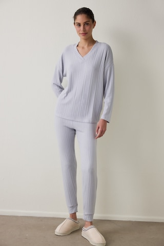 Penti Açık Gri Melanj Cozy V Yaka Uzun Kollu Termal Etkili Pijama Takımı Açık Gri Melanj