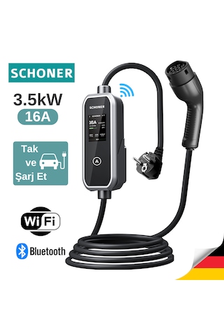 Schoner 3.5kw Taşınabilir Elektrikli Araç Şarj Istasyonu -tak Ve Şarj Et- Wi-fi/bluetooth Smart 5 Metre Tip2 Kablolu 3.5 KW