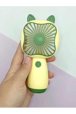 Mini Fan Kedi Model Fan Şarj Edilebilir El Fanı Vantilatör - Yeşil