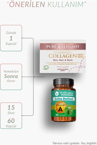 Wellvalens Kolajen Shot & Evita Retinol Kolajen Hyaluronik Asit Vitamin A & E Bakım Paketi