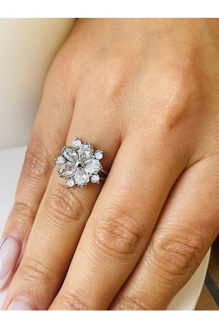 Lotus Çiçeği Model Çelik Yüzük Gümüş