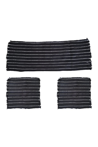 Terletmez 3'lü Minder Set Serme Kilim Siyah Beyaz Beyaz