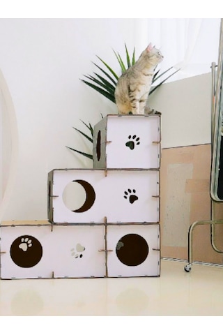 Catssle Kedi Oyun Evi Ve Tüneli Modüler 3 Katlı Karton