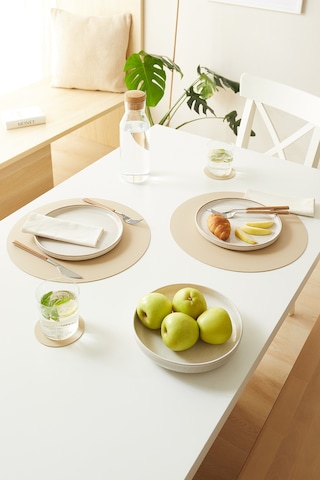 Home Wave 6'lı Bej/taş Renk Suni Deri Amerikan Servis Set Ø 36 Cm Bej
