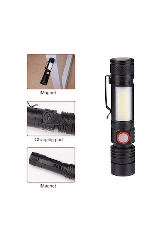 Soulader Su Geçirmez Ve Manyetik Özellikli Led El Feneri, Zoom Ve Cob Işık Modlu, 18650 Pil İle Çalışan Taşınabilir Klipsli El Işığı, Dayanıklı Ve Pratik T6 Modeli Çok Renkli