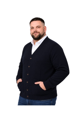 Battalmoda Erkek Büyük Beden Lacivert Cepli Düğmeli Triko Hırka 3xl-4xl-5xl-6xl
