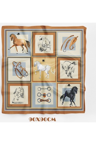 Horse İcons Scarf Desen 90x90cm Eşarp/fular Kahverengi-taba