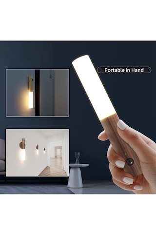 Modern Sensörlü Usb Şarjlı Mıknatıslı Taşınabilir Duvar Aplik Ahşap
