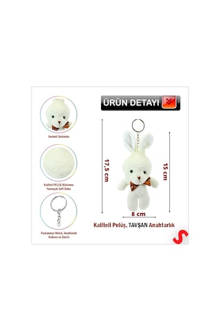 Pelüş Tavşan Anahtarlık, 15 Cm X 8 Cm - Krem