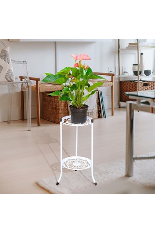 Teltree İki Katlı Demir Çiçeklik Rafı - Balkon, Bahçe, Ev İçin Dayanıklı, Boşluk Tasarrufu Sağlar, Beyaz