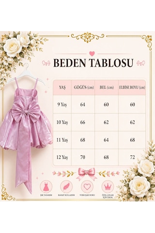 Butik Happy Kids Kız Çocuk Abiye Pembe Monoray Parlak Kumaş Balon Etekli Askılı Fiyonklu Abiye Elbise 9-12 Yaş Doğum Günü Düğün Davet Elbisesi