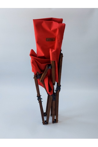 Joyfull Turtle Ahşap - Kollu Katlanır Kamp Sandalyesi - Kırmızı