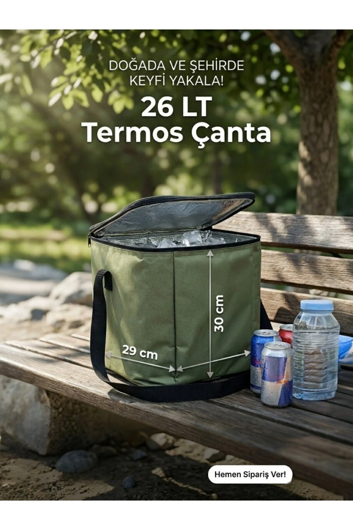 26 Litre Termos Çanta Isı Yalıtımlı Piknik Kamp Soğutucu Taşıma Çantası Yeşil