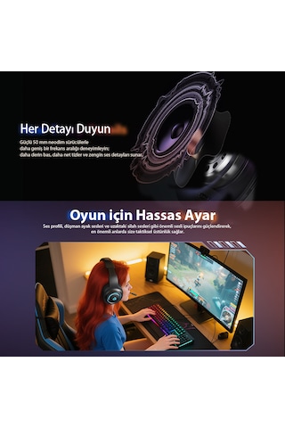 Heroad V200 Rgb 7.1 Kablosuz Gaming Oyuncu Kulaklığı 3 Modlu Bt, 2.4ghz, Type-c Pc - Ps5 - Xbox