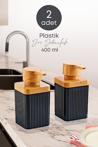 Grimorlife 2 Adet Siyah Akrilik Sıvı Sabunluk Mutfak Banyo Sabunluk Seti- 400 Ml Cam Değildir Siyah