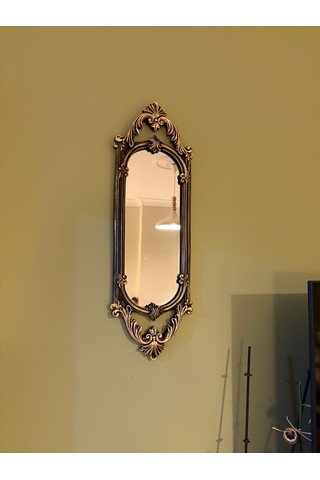 Kısa Oval Dekoratif Duvar Aynası Siyah & Eskitme Altın Yaldız 60x20 Cm Naturel