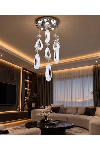 Bohem Aydınlatma Modern 7li Sarkıt Krom 3 Renk Ledli Beyaz/sarı/günışıgı Krom - Gümüş