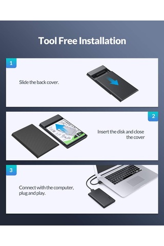 Jeemson Orıco 2521c3 2.5" Sata Ssd/hdd Kutusu, Usb 3.1 Type-c, Uasp İle 5gbps Hız, 4tb Destek, Araçsız Kurulum, Windows/mac/linux Uyumlu
