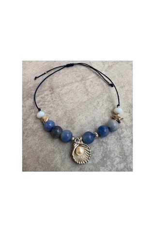 Lapis Lazuli Doğal Taşlı Midyeli Halhal Mavi Mavi
