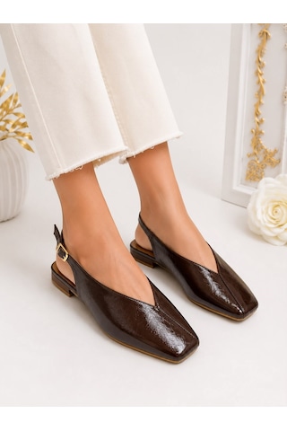 Dabab Shoes Lıvora Kadın Acı Kahve Kare Burun Tokalı Düz Taban Slingback Casual Babet Ayakkabı Kahverengi