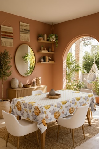 Vivanni Home Yıkanabilir Dikdörtgen Masa Örtüsü Günlük Kullanıma Uygun Pratik Ve Uzun Ömürlü Balkabağı Beyaz