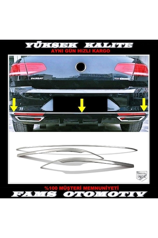 Vw Passat B8 Krom Arka Tampon Alt Çıta 3 Prç P.Çelik 2014-2019