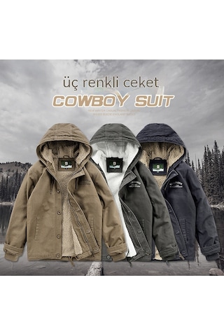 Ikkb Kışlık Erkek Gündelik Kalınlaşmış Sıcak Kapüşonlu Ceket Kaban Siyah