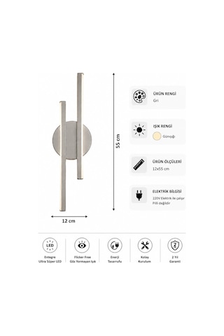 AvizeGO Aden Modern Led Duvar Apliği Günışığı Gri