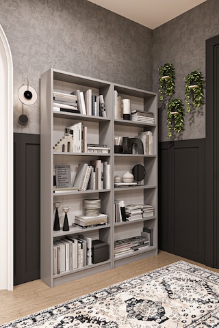 Asra Trend 2 Modüllü Kitaplık K-003 %100 MDF 10 Bölmeli Modern Ofis Çalışma Masası Yanı Rafı Kül Gri