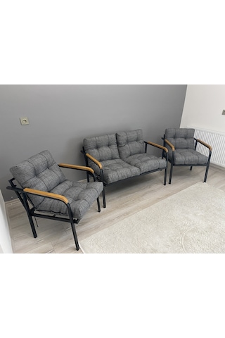 Modern Jüpiter Balkon, Bahçe, Cafe - Metal Kanepe Koltuk Takımı - 2+1+1 Antrasit Modernsh20 Antrasit