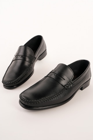Muggo Vogayer Hakiki Deri Erkek Günlük Klasik Loafer Ayakkabı Siyah