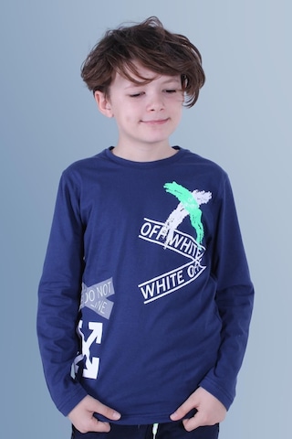Panios Kids X Baskılı Uzun Kollu Erkek Çocuk Lacivert Sweatshirt Lacivert