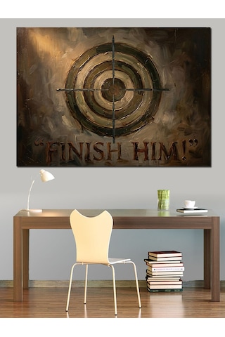 Finish Him Yazılı Hedef Tahtası Dekoratif Kanvas - Mdf Ahşap Tablo