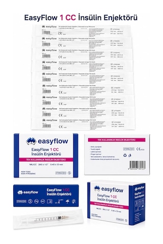 Easyflow 1 Cc Insülin Enjektörü 26g X 13 Mm 0.45 X 13 Mm Steril Tek Kullanımlık 100 Adet