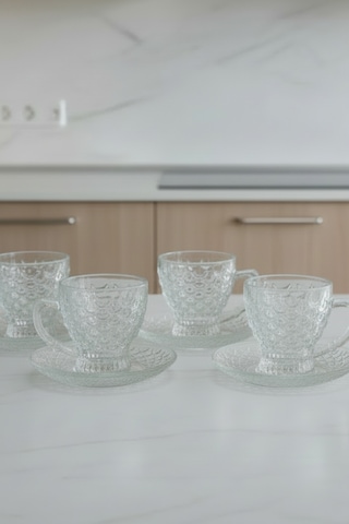 Aqua Scale 12 Parça Cam Çay Takımı 210 Ml Bardak & Tabak Beyaz
