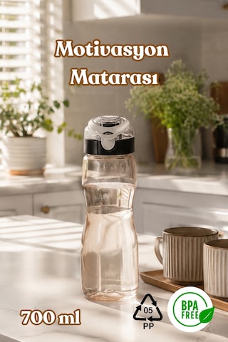 Porsima 911037-1 Bpa Free Motivasyon Sporcu Su Matarası Suluk 0,7lt Su Şişesi Gri