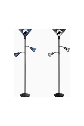 Home London Breeze L30812 El Yapımı Tiffany Vitray 3 Işıklı Ayaklı Lambader 178 Cm Dark Blue Diğer