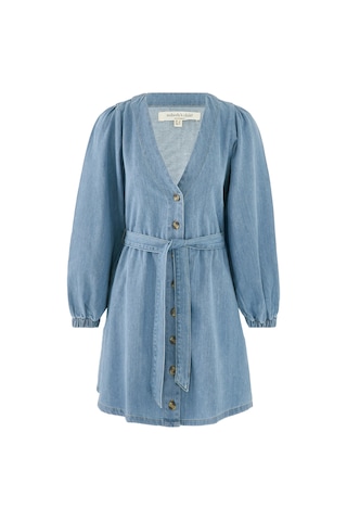 Nobody S Child Denim Nolan Mini Elbise, Uzun Kollu, Kuşaklı, %100 Pamuk Günlük Şıklık Mavi