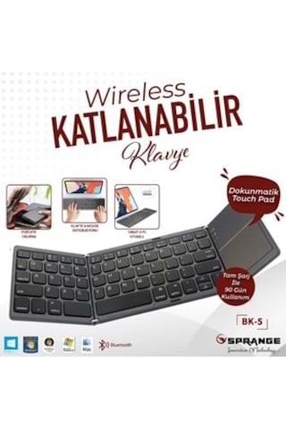 Sprange Bk-5 Uyumlu Kablosuz Bluetooth Touchpad'li Şarj Edilebilir Katlanabilir