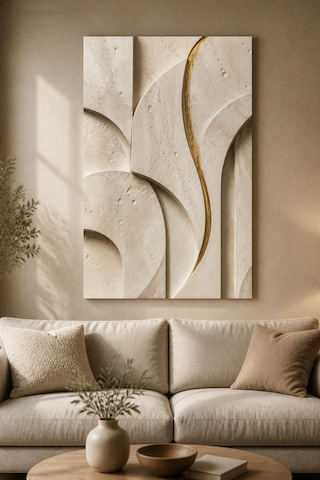 Minimalist Traverten Desenli Baskılı Cam Tablo Modern Lüks Duvar Dekoru