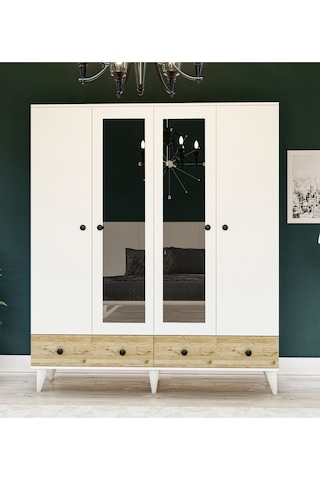 Gm 417 4 Kapılı 2 Çekmeceli Düğme Kulplu Aynalı Beyaz-atlantik Ça