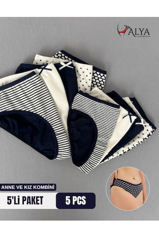 Alya Underwear Anne Kız Kombin Pamuklu Külot - Beyaz Slip İç Çamaşırı - 5'li Paket Çok Renkli P21