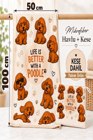 Kedi & Köpek Kurulama Havluları Poodle Joy Hızlı Kuruyan 50x100cm