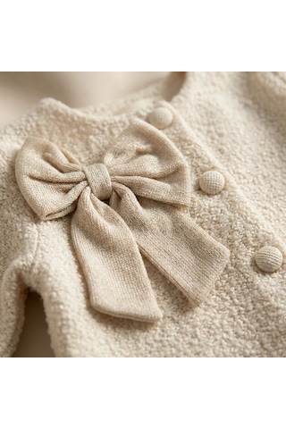 Baby Rose Kız Bebek Bayramlık Elbise Takımı Fiyonklu Hırkalı Krem Renk Özel Gün Kombini Krem