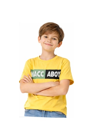 İrem Çocuk Giyim Erkek Çocuk Maccaboy Yazı Desenli Sarı Renk Kısa Kol Tişört Sarı