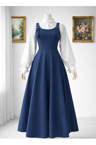 Nirva Butik Gabardin Jile Elbise Askılı Tesettür Kadın Jile Lacivert