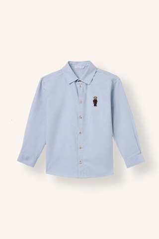 Defacto Oversize Ayıcık Nakışlı Klasik Yaka Flanel Uzun Kollu Gömlek Erkek Çocuk F3995a826wnbe212 Mavi-be212