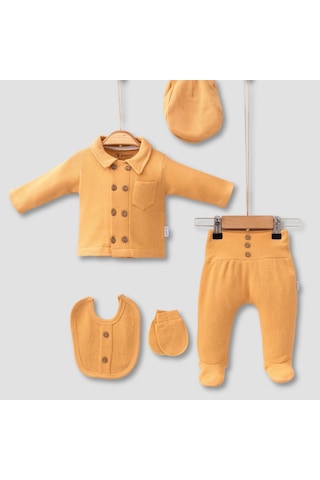 3 Ay Bebek Hastane Çıkışı Cepli Waffle 5'li Erkek Hardal Hardal
